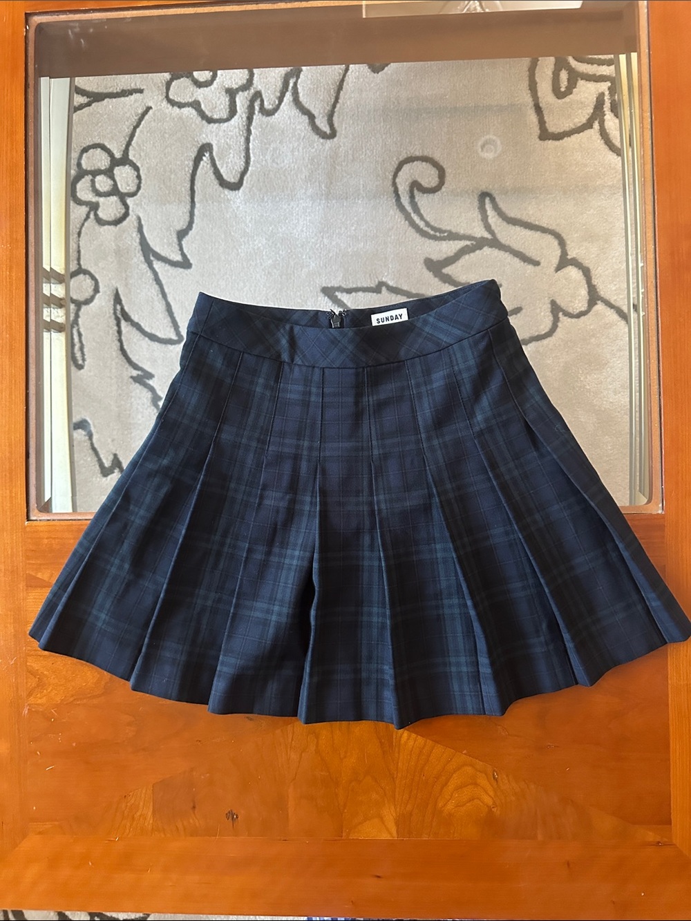 Aritzia Navy Plaid Pleated Skater Skirt